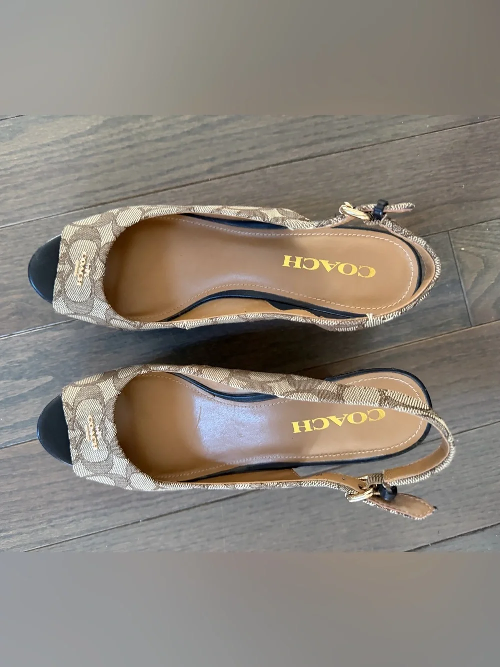 Coach Signature Canvas Slingback Wedges